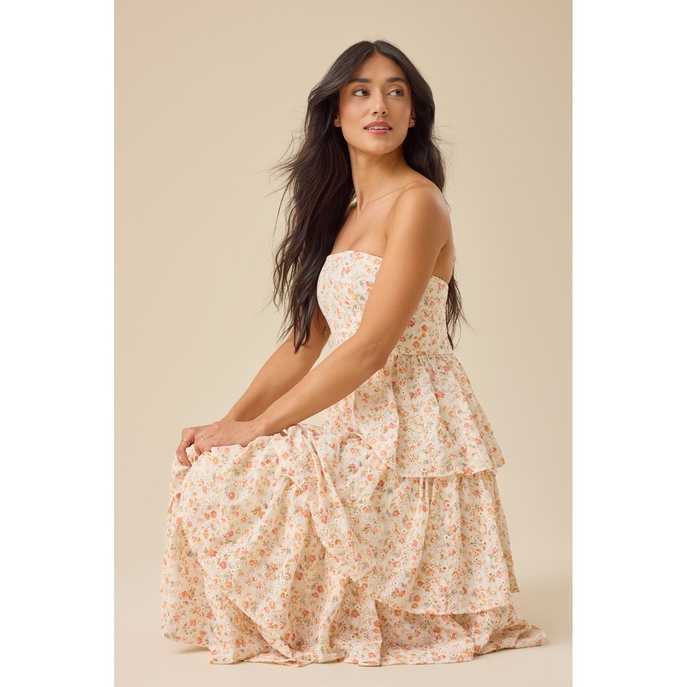 Altar'd State Floral Strapless Tiered Maxi Dress Size 3XL NWT